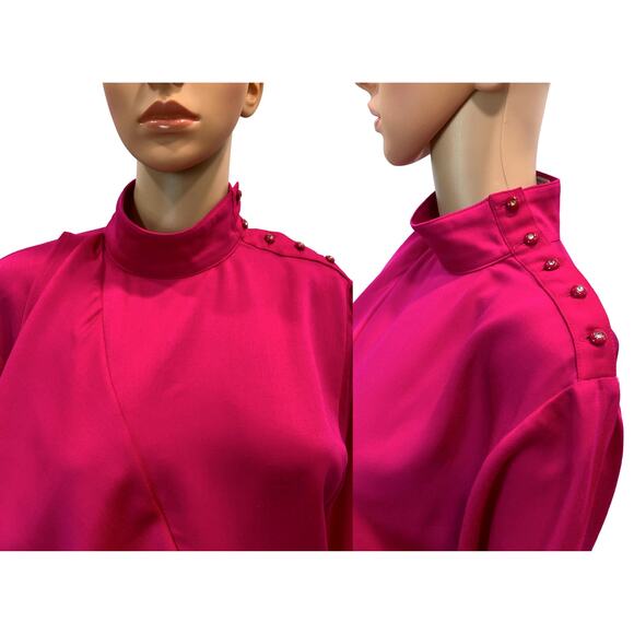 80s Hot Pink Midi Skirt & Asymmetrical Blouse Set | Auckie Sanft Italy | W 25' - Picture 12 of 13